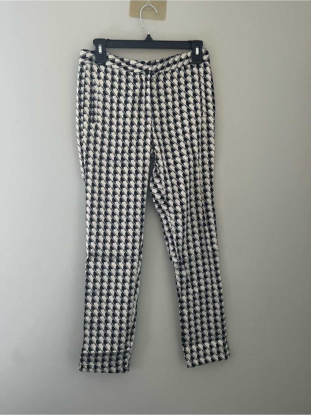 Zara Trafaluc Black White Geometric Print Straight Leg Pants NWT M